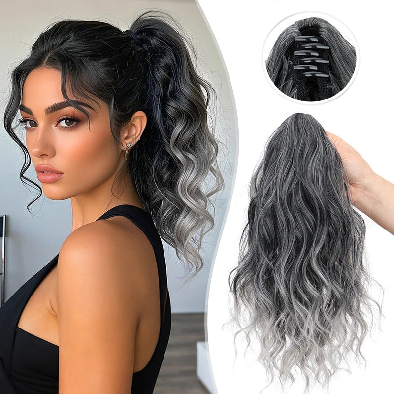 Clip-in Synthetic Hair Ponytail Extension Short Wavy Curled Clip-on Ponytail with Claw Clip Wine Red Hairpiece for Women