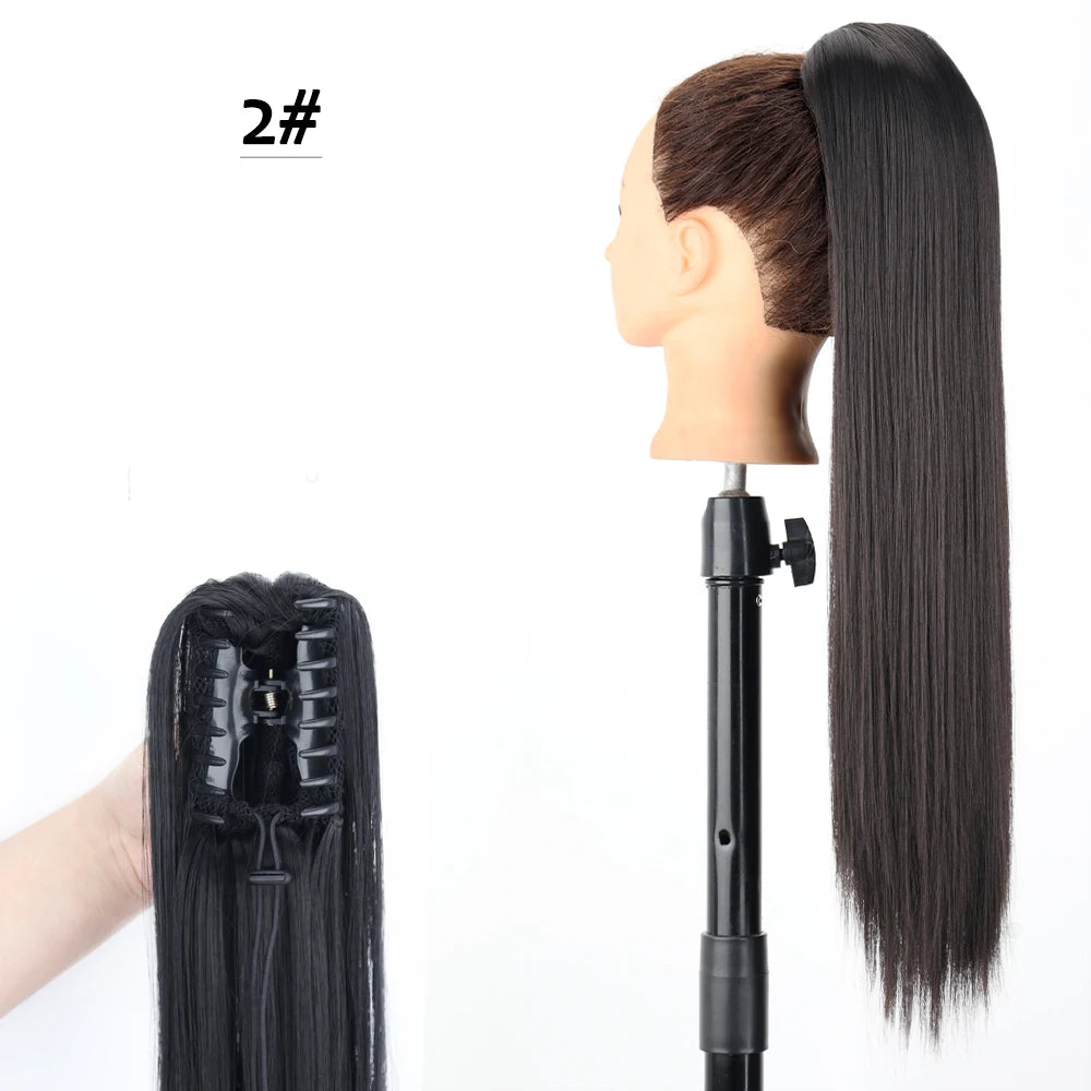 Synthetic Claw Clip Ponytail Hair Extension 24Inch Long Straight Ponytail Hair For Women Black Brown Pony Tail Hair Hairpiece