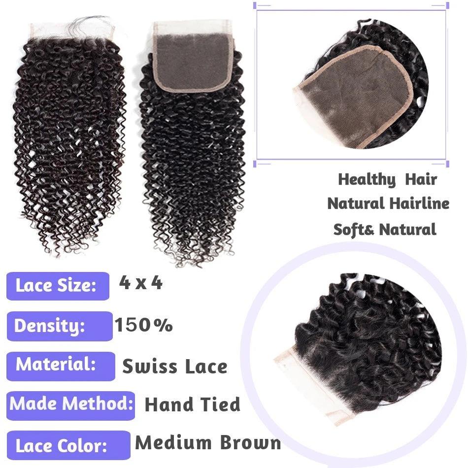 15A Kinky Curly Human Hair 3 Bundles With Closure Brazilian Virgin Hair Short Water Wave Bunldes With Frontal 13x4 Tissage