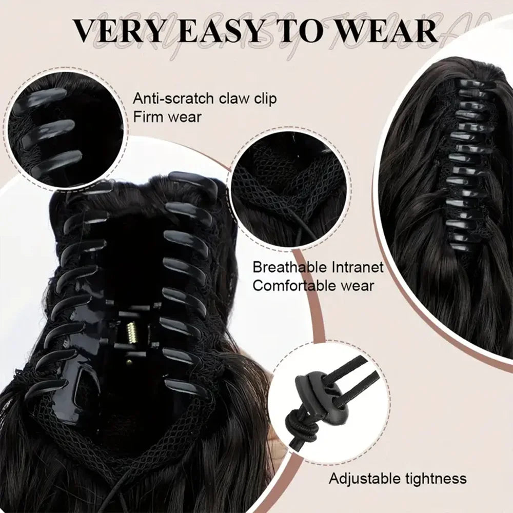 Chic Curly Wave Claw Clip Ponytail Extension | Natural-Looking, Easy Use Synthetic Hair for Everyday Elegance