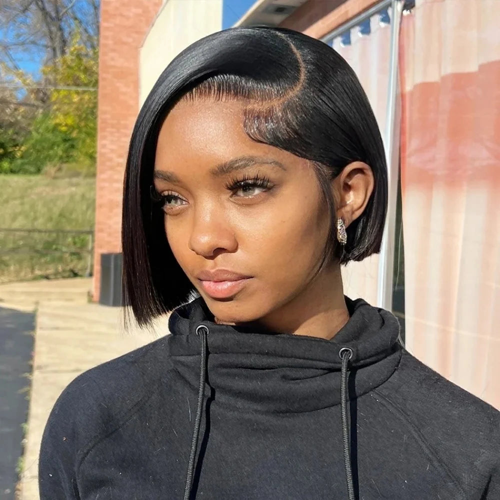 Vietnamese Bone Straight Bob Human Hair Short Wig Hair 13x4 Lace Frontal Bob Wig 100% Human Hair Preplucked Wig 12 14 inch 200%
