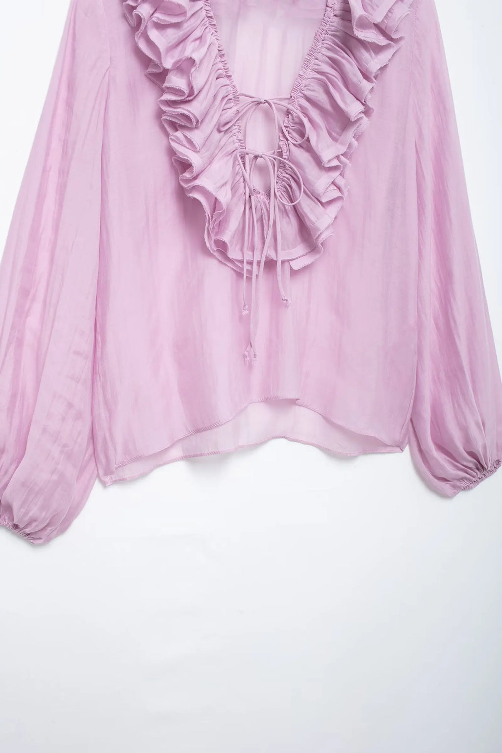 TRAFZA Elegant Women's Tierred Ruffles Blouses V-Neck Long Sleeve Loose Shirt Lady 2025 Spring Chic Lace-up Wild Woman Solid Top