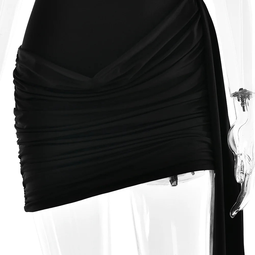JULISSA MO Sexy Deep V-neck draped Mini dress Women White Sleeveless High Waist Ribbon Dress Summer Slim Elegant Party Clubwear