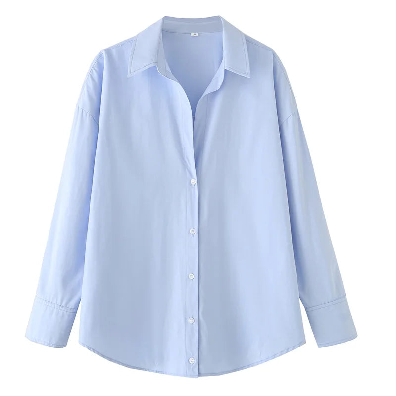 HXAO 2025 Shirts Blouses New Long Striped Shirt Women Long Sleeve Casual Shirts Large Tops Summer Plain Button Up Shirts 088