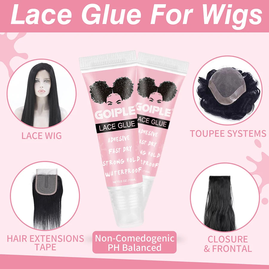 GOIPLE 15ml Wig Lace Glue Fast Dry Strong Hold Super Bonding Invisible Waterproof Adhesive For Wigs Synthetic Hair Bonding Glue
