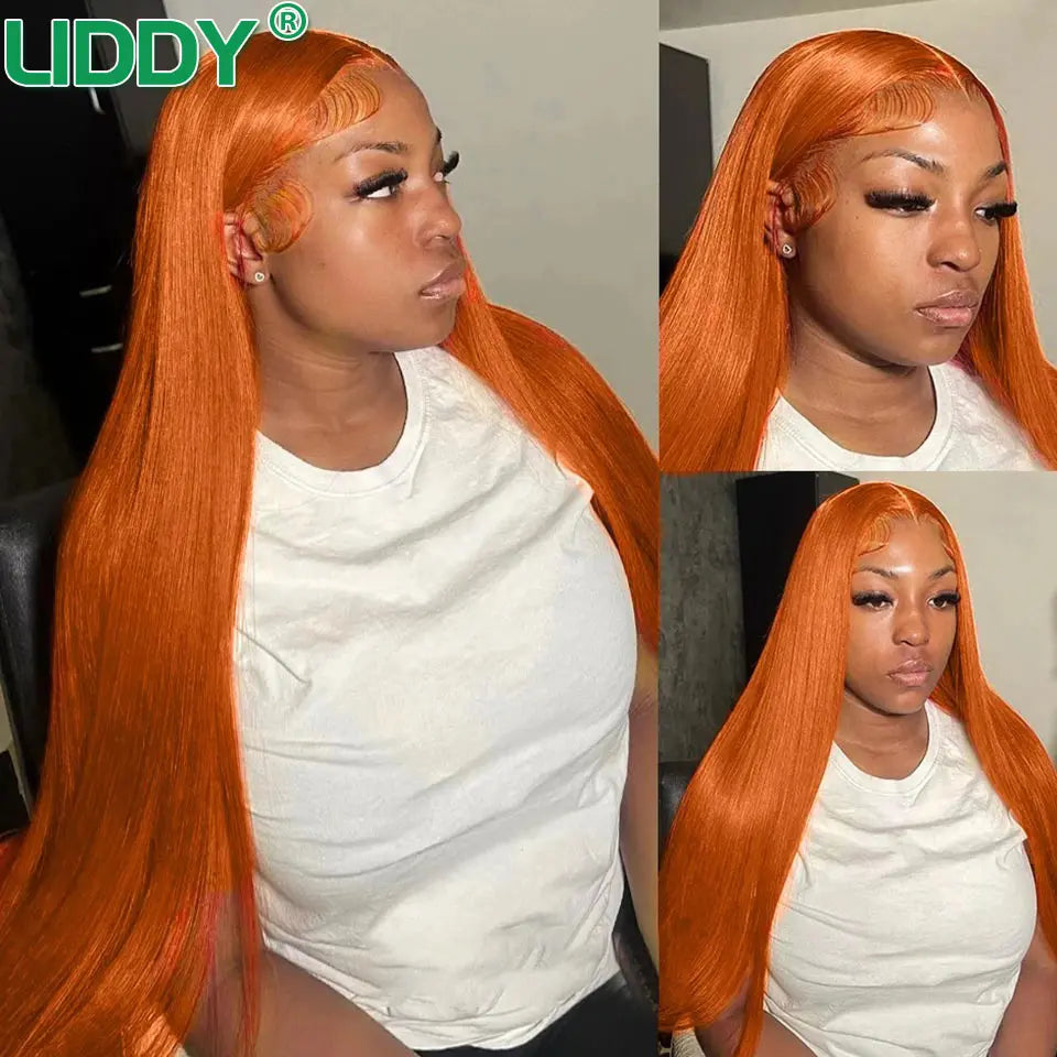 30 Inch Straight Orange Ginger Lace Front Wigs Human Hair 350 Colored Brazilian 360 HD Transparent Lace Frontal Wigs For Women