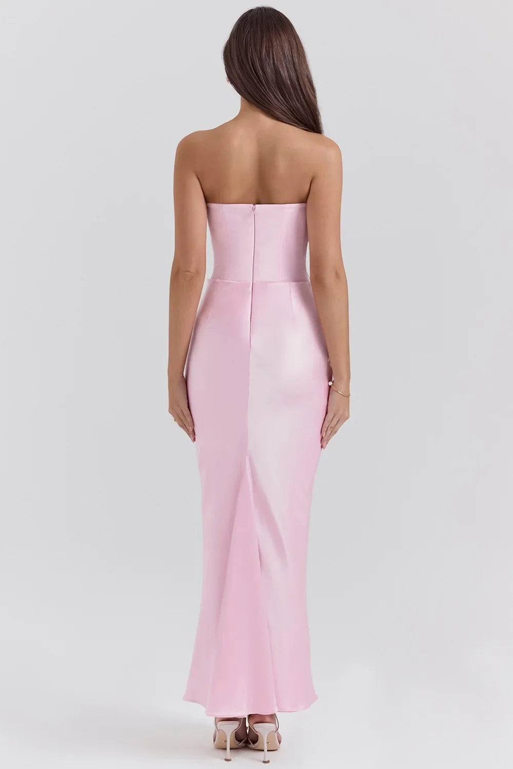 Mingmingxi 2025 Women's Evening Dress Strapless Pink Prom Party Dresses Sexy Satin Long Corset Dress Elegant Maxi Gala Dresses