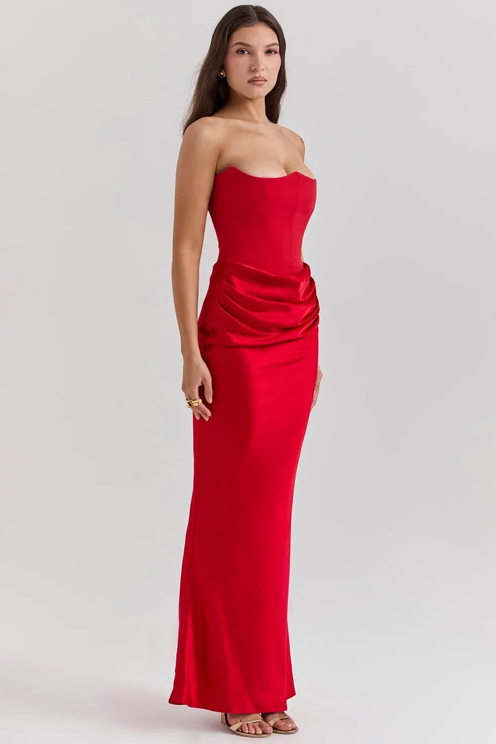 Mingmingxi 2025 Women's Evening Dress Strapless Pink Prom Party Dresses Sexy Satin Long Corset Dress Elegant Maxi Gala Dresses
