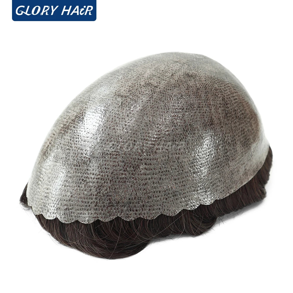 I Skin Hair Prosthesis 0.12 - 0.14 mm Indian Human Hair Multiple Sizes Toupee Men Fashion Wig Male