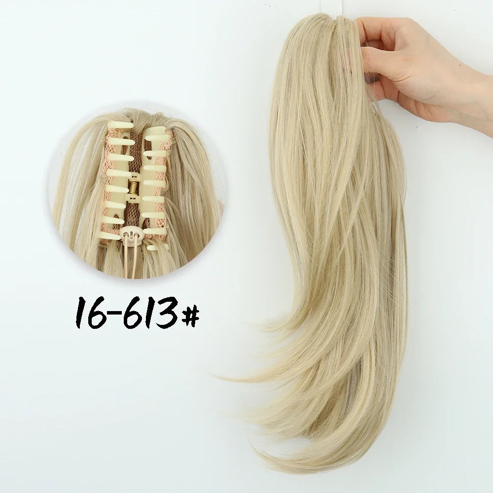 Synthetic Claw Clip Ponytail 18Inch Long Wavy Black Brown Heat Resistant Type Layered Horse Tail  Hair Extension