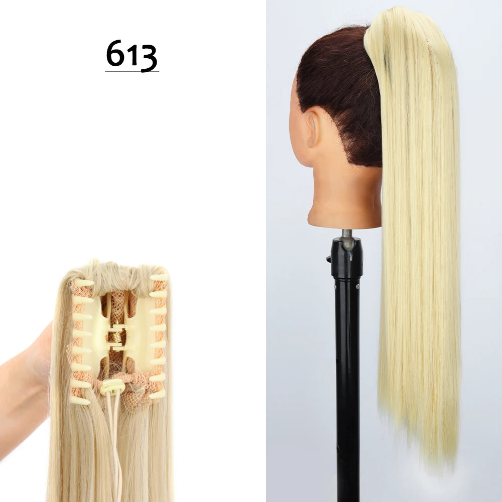 Synthetic Claw Clip Ponytail Hair Extension 24Inch Long Straight Ponytail Hair For Women Black Brown Pony Tail Hair Hairpiece
