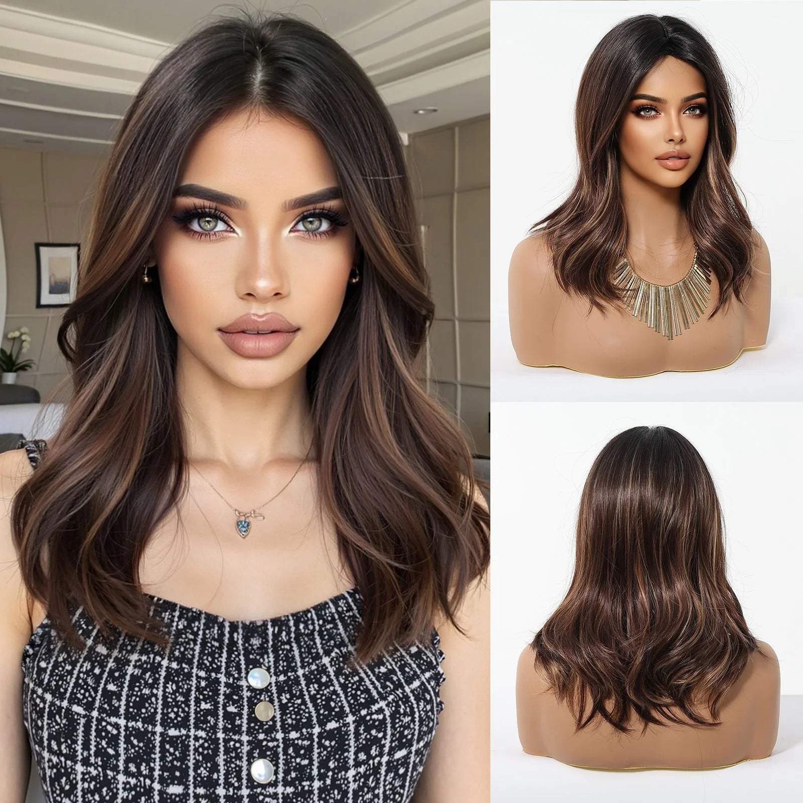 HENRY MARGU Medium Length Wavy Synthetic Hair Wig for Women Copper Wavy Fake Hair Middle Part Daily Club Wigs High Temperature