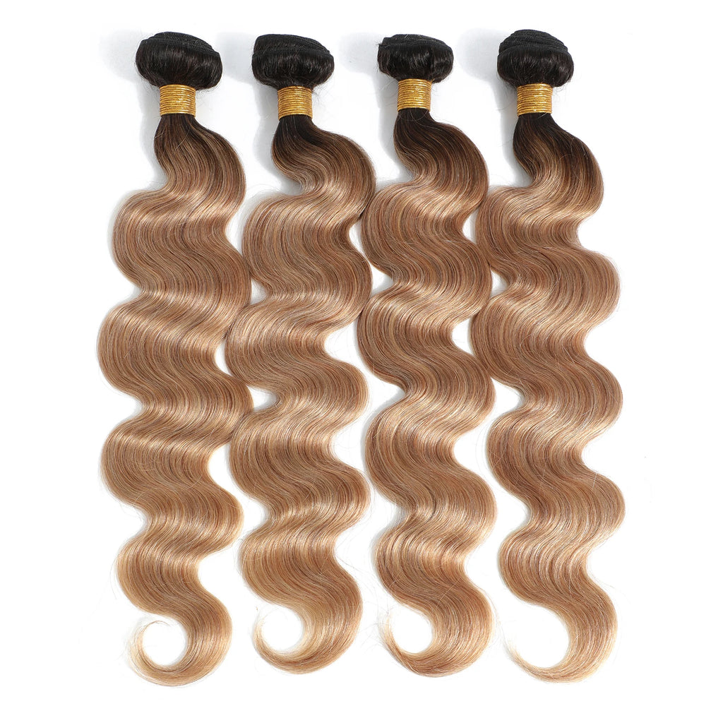 #27 Honey Blonde Human Hair Bundles with Closure Body Wave Bundles Hair With 4x4 Closure Brazilian Hair Weave Bundles Hair Remy