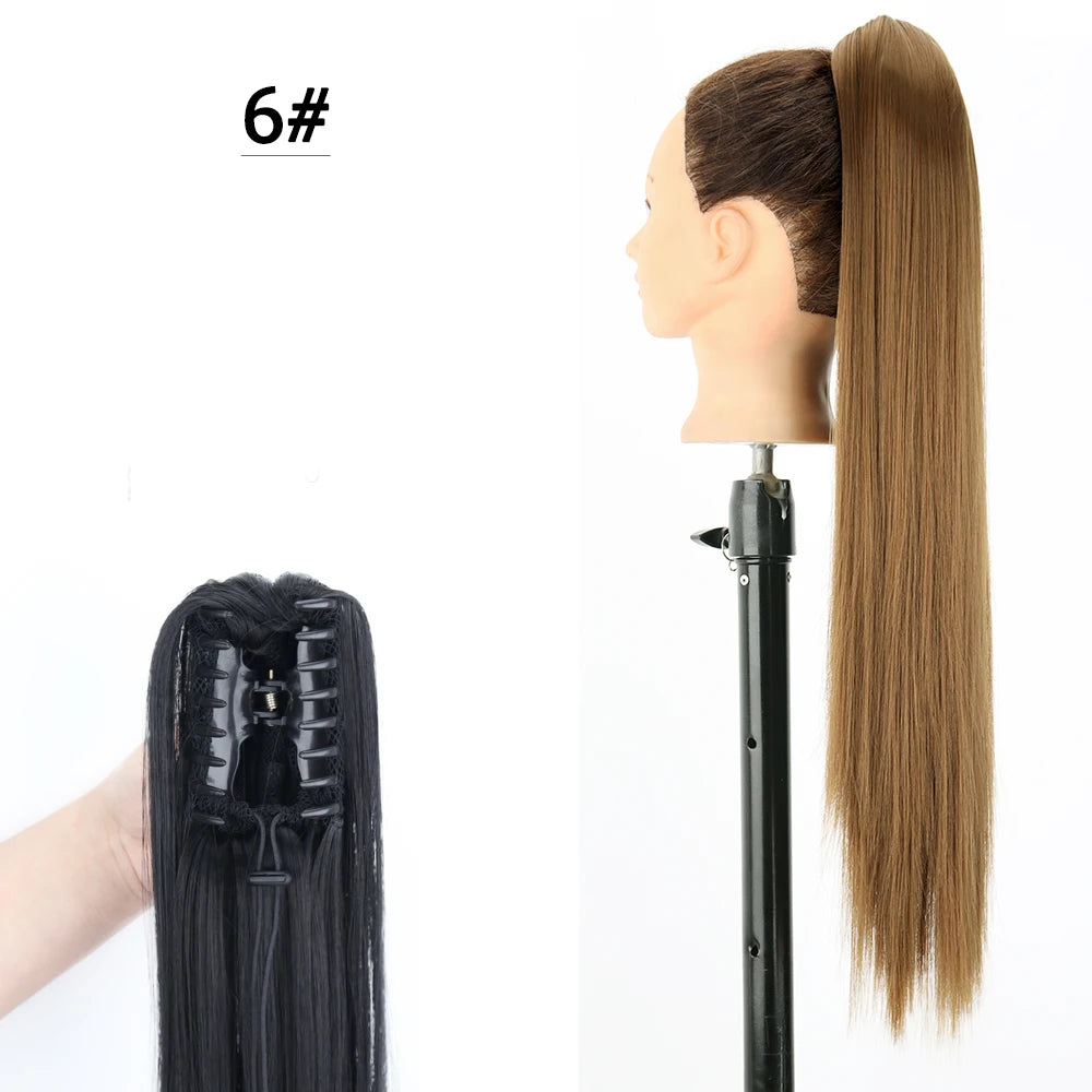 Synthetic Claw Clip Ponytail Hair Extension 24Inch Long Straight Ponytail Hair For Women Black Brown Pony Tail Hair Hairpiece