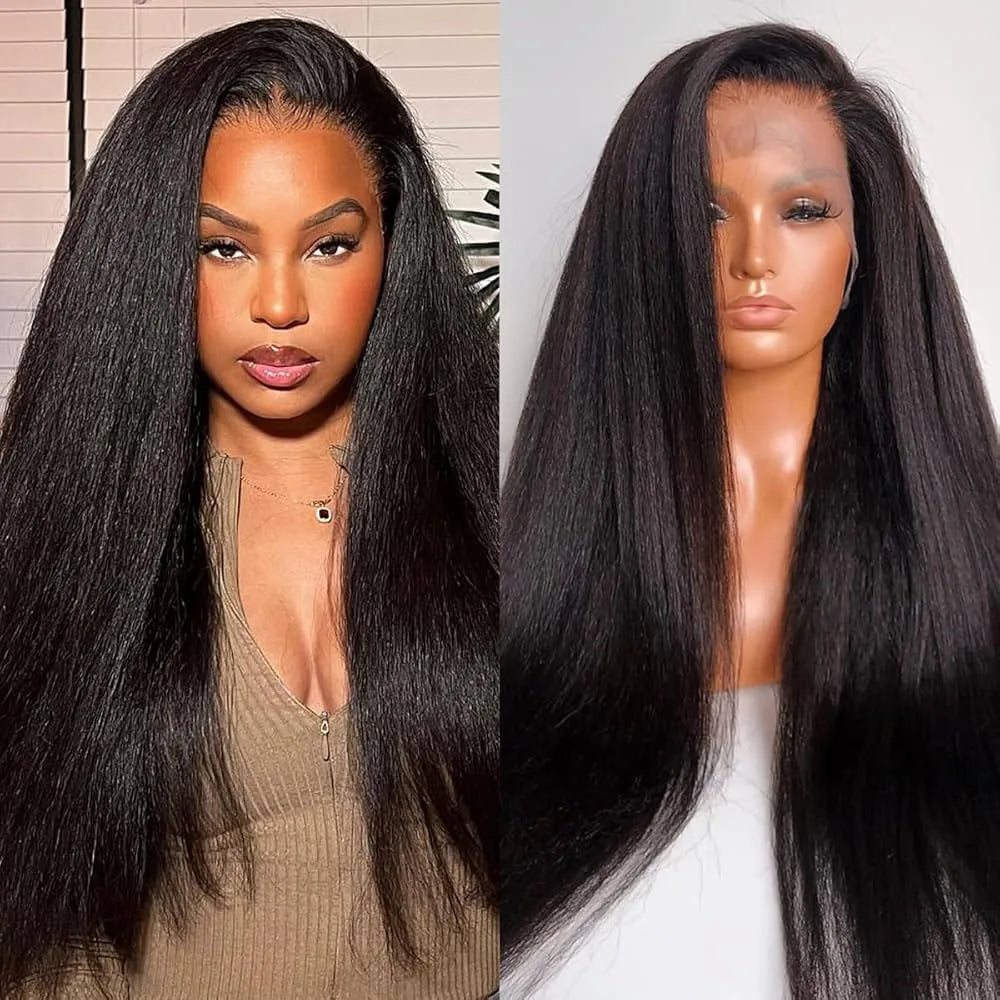 Kinky Straight 13x6 HD Lace Frontal Wig Invisible Drawstring Strap 360 Full Lace Glueless Wig 30 Inch Lace Front Wigs Human Hair