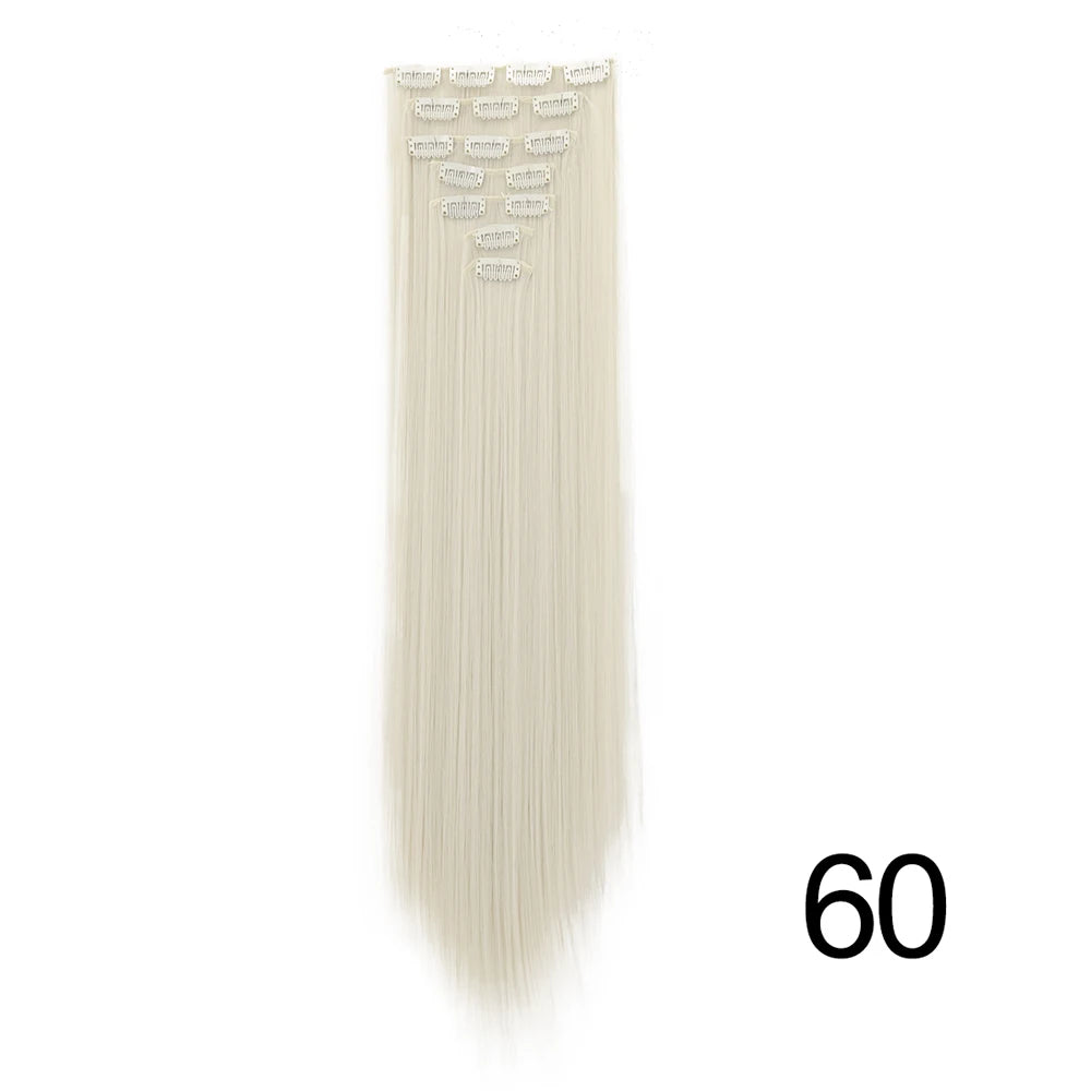 LANSA 7Clips Long Straight Synthetic Clip On Hair Extensions Cheveux Clip Naturel High Temperature Fiber Black Brown Hairpiece
