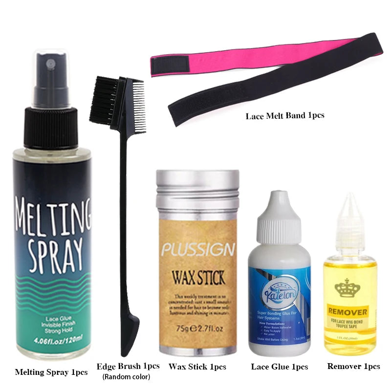 Waterproof Wig Glue With Remover Melting Spray Lave Wig Adhesive With Free Double Size Edge Brush Wax Stick Wig Band Hair Tools