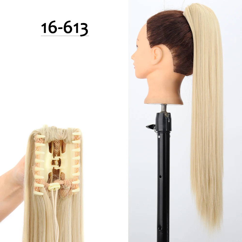 Synthetic Claw Clip Ponytail Hair Extension 24Inch Long Straight Ponytail Hair For Women Black Brown Pony Tail Hair Hairpiece