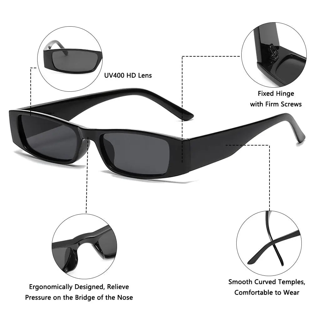 Retro Small Frame Sun Glasses Small Rectangle Sunglasses Vintage Square Narrow Sunglasses Trending Eyewear UV400