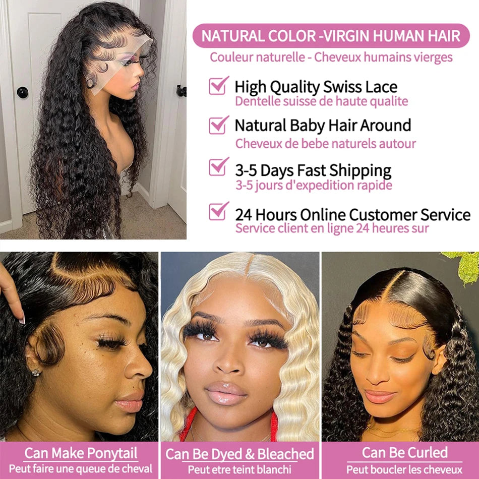 40 46 Inch 13x6 Hd Loose Deep Wave Lace Frontal Wig Brazilian 13x4 360 Full Water Curly Human Hair Wigs For Women 300% Density