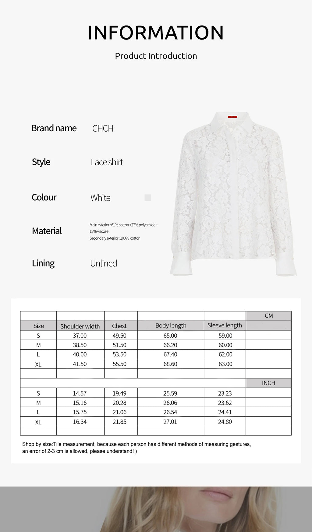 CHCH Shirt Fashion Women Blusas Mujer Office Lady Elegant Blouse Spring Hollow Out Lace V Neck Button Female Clothing