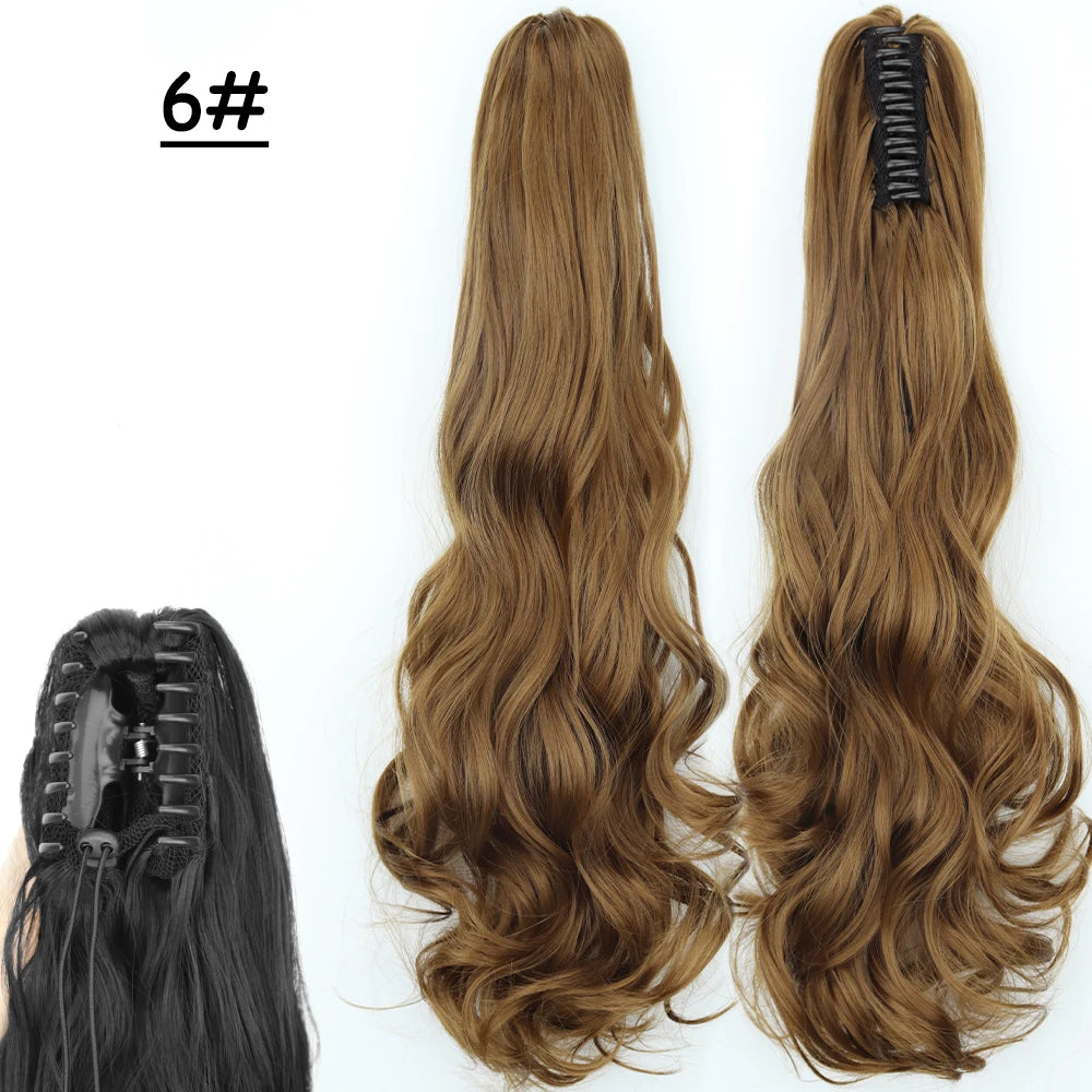 Synthetic Claw Clip Ponytail Hair Extension 24Inch Long Straight Ponytail Hair For Women Black Brown Pony Tail Hair Hairpiece