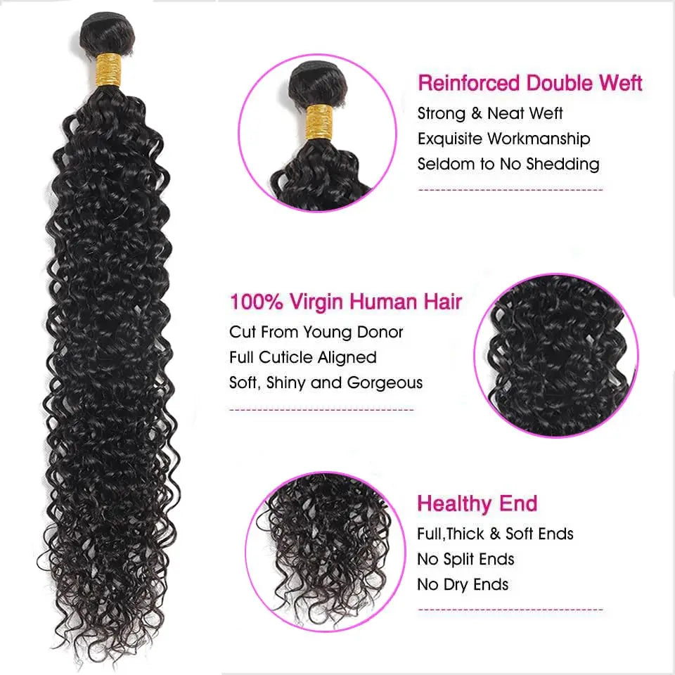 Human Hair Bundles Natural Black Water Wave Brazilian Human Hair Weave Bundles Virgin Hair 10-30 inches with Closure