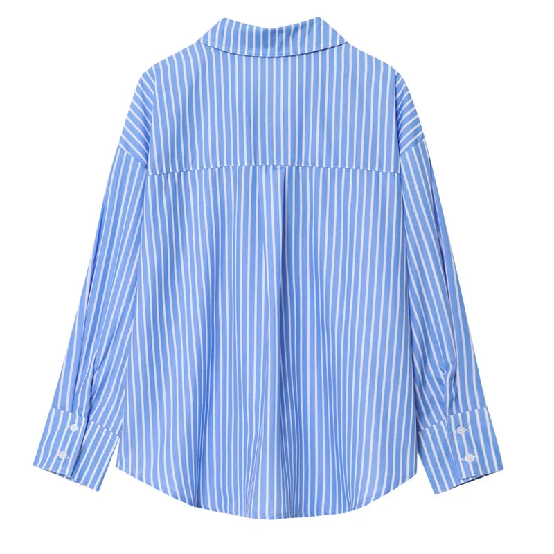 HXAO 2025 Shirts Blouses New Long Striped Shirt Women Long Sleeve Casual Shirts Large Tops Summer Plain Button Up Shirts 088