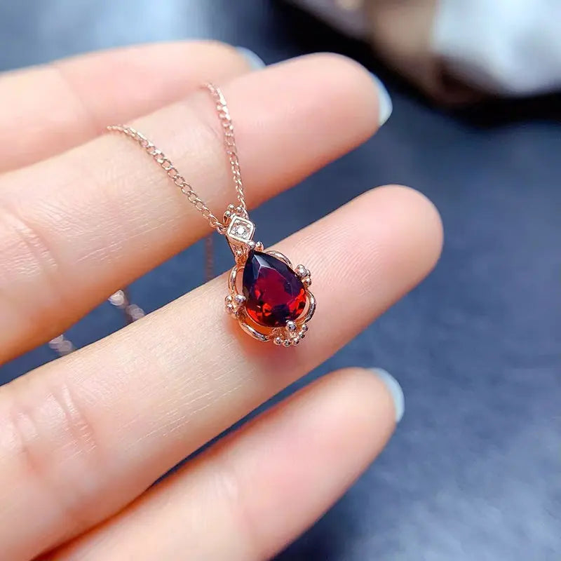 Genuine 925 silver garnet pendant 6mm*8mm naturtal garnet necklace pendant with 45cm 925 silver necklace gift for women