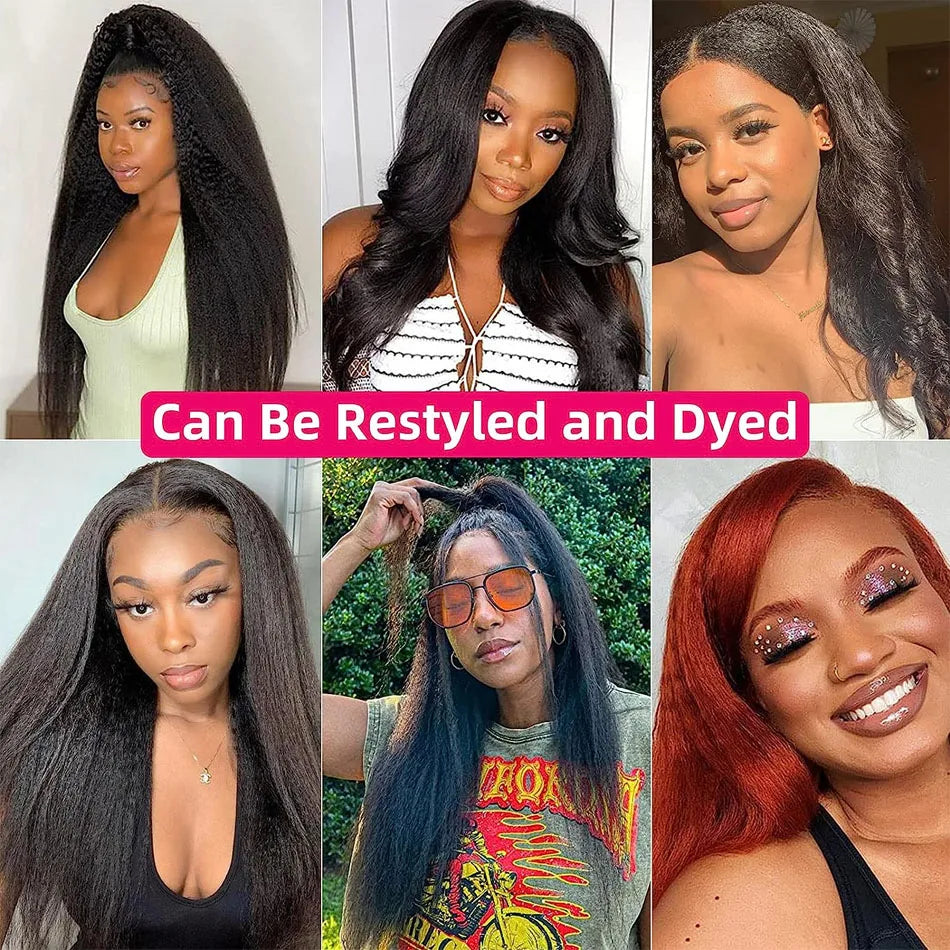 Kinky Straight 100% Raw Human Hair Bundles And Closure 4X4 3Bundles Yaki Straight Hair with HD Transparent Lace Frontal Tissage