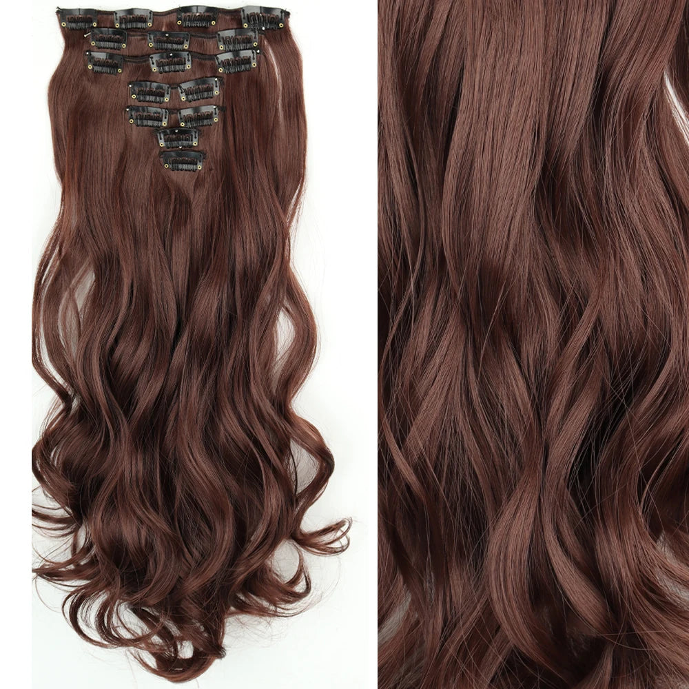 Long Straight Hairstyle 16 Clips 7Pcs/Set Hair Extensions Natural Synthetic Blonde Black Hairpieces Heat Resistant For Women