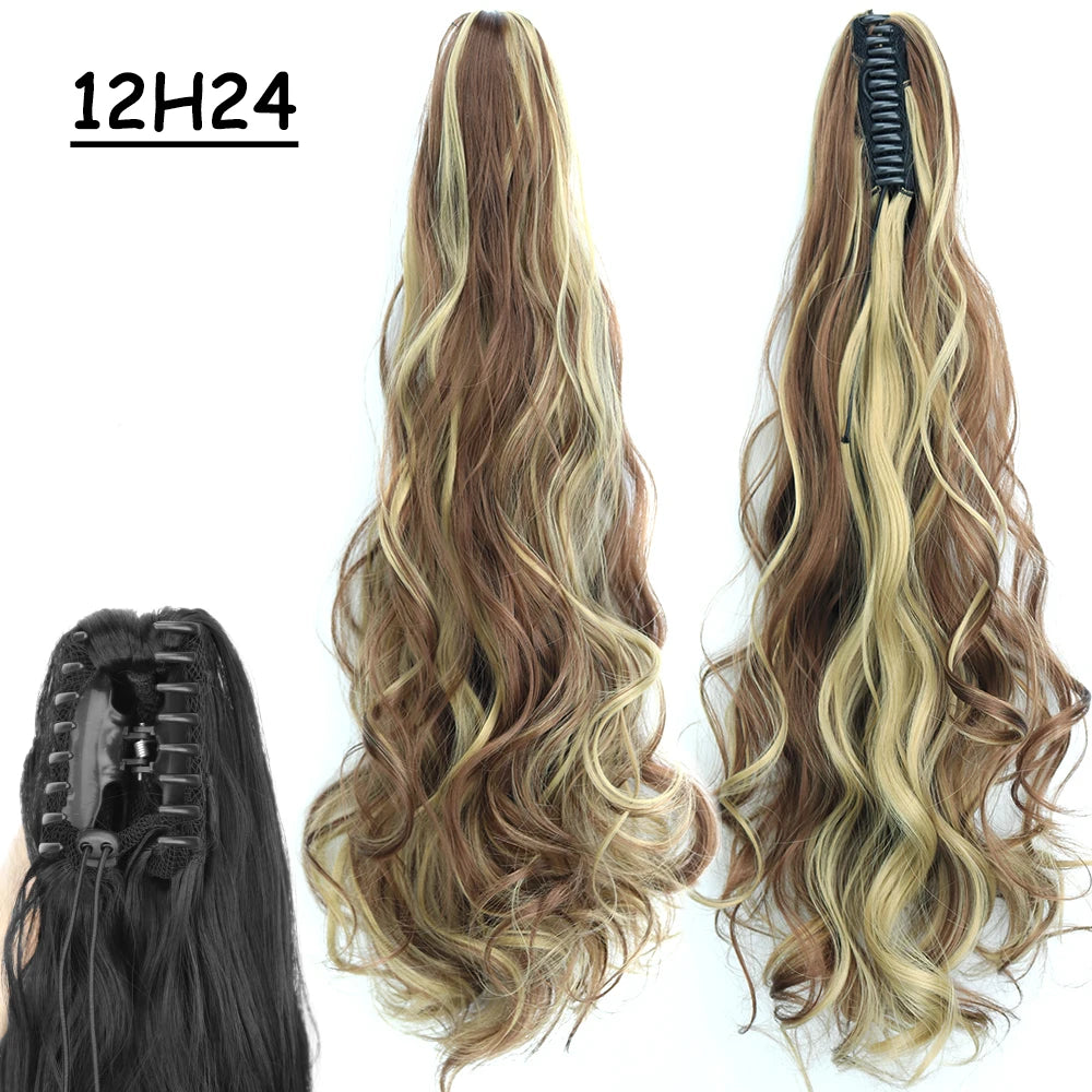 Synthetic Claw Clip Ponytail Hair Extension 24Inch Long Straight Ponytail Hair For Women Black Brown Pony Tail Hair Hairpiece