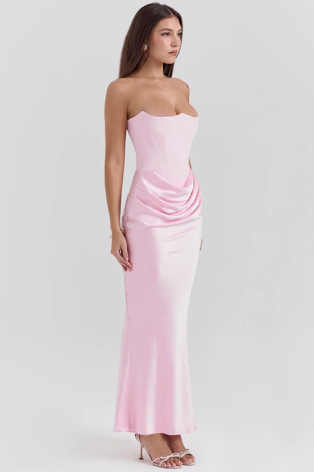 Mingmingxi 2025 Women's Evening Dress Strapless Pink Prom Party Dresses Sexy Satin Long Corset Dress Elegant Maxi Gala Dresses