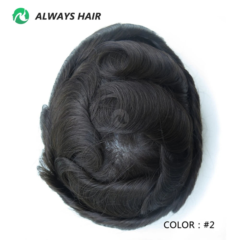 0.12-0.14mm PU Men Toupee Full Thickness Skin Indian Human Hair Men's Capillary Prothesis 130% Density Wig Man