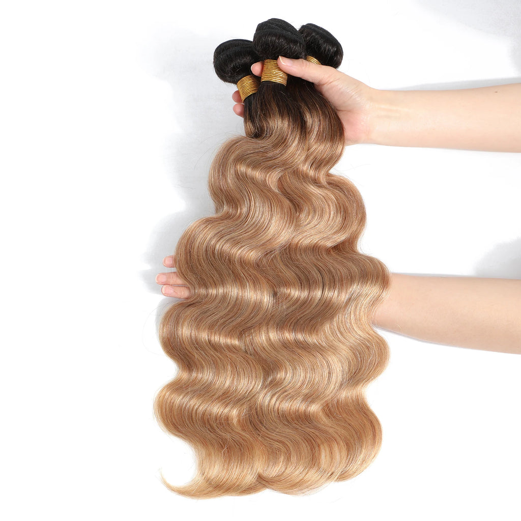 #27 Honey Blonde Human Hair Bundles with Closure Body Wave Bundles Hair With 4x4 Closure Brazilian Hair Weave Bundles Hair Remy