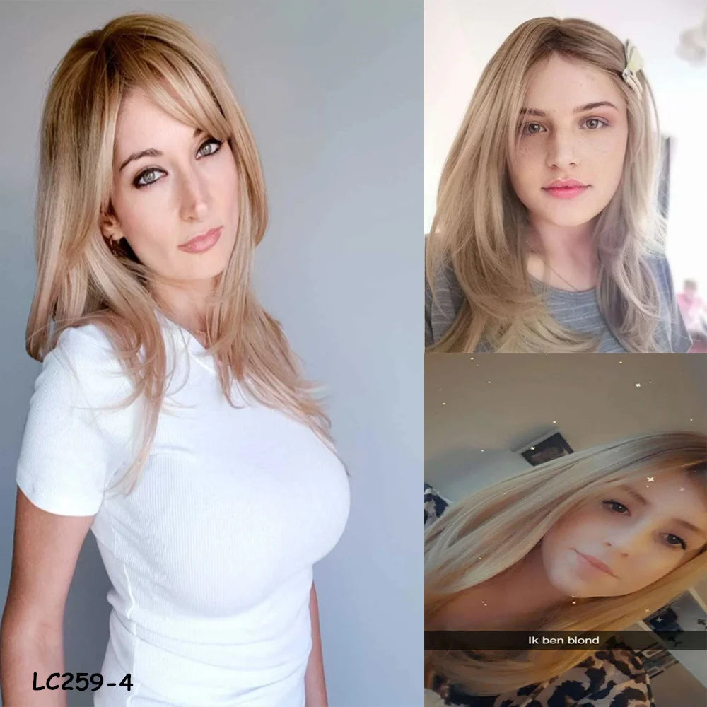 Element Synthetic Fiber Wigs for Women Long Straight Wavy Brown Blonde Wig with Bangs Heat Resistant Fashion Natural Daily Party