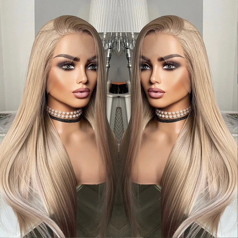 13X4 Lace Wig Long Straight Hair Synthetic Lace Front Wigs for Women Ash Blonde Wigs Synthetic Heat Resistant Party Cosplay Wig