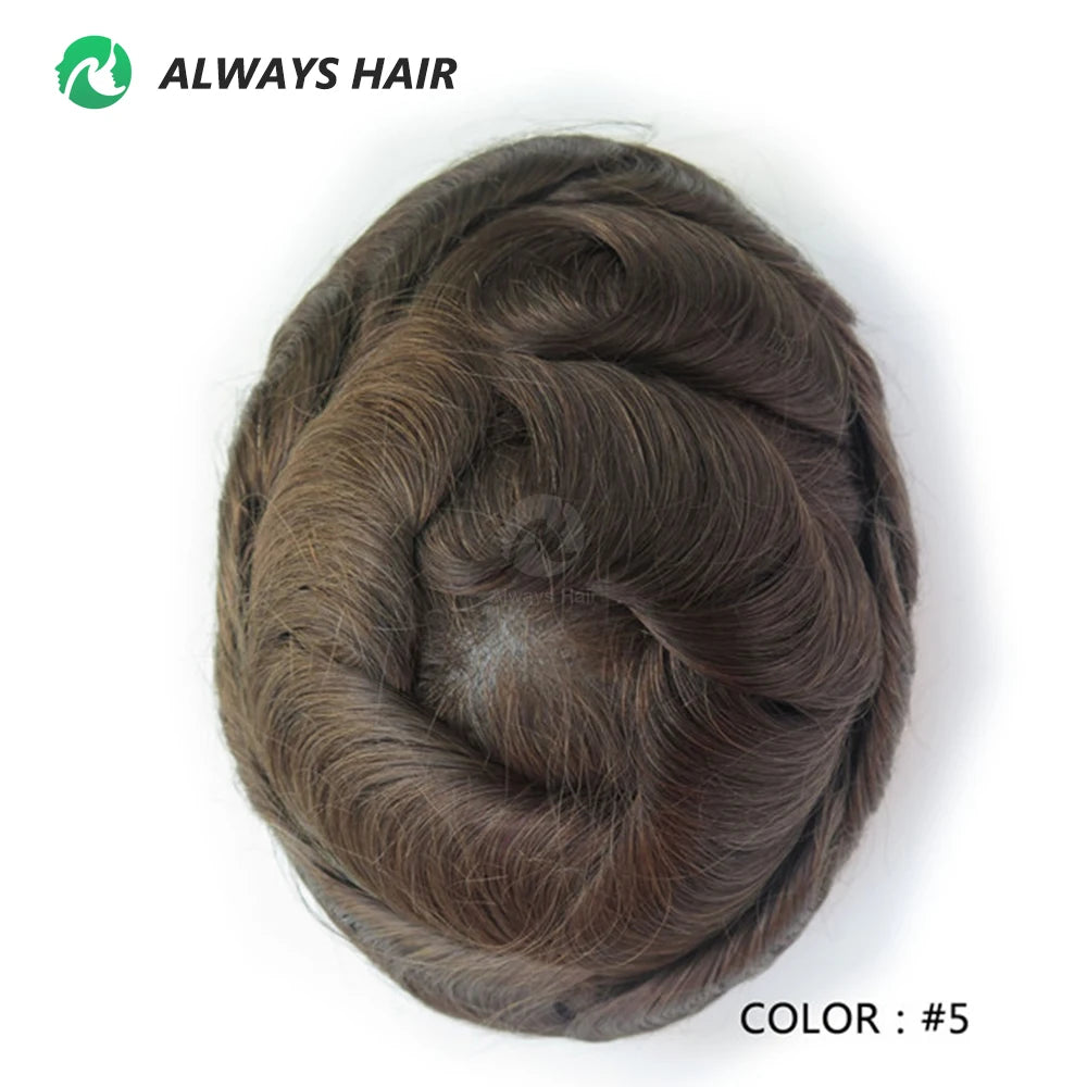 0.12-0.14mm PU Men Toupee Full Thickness Skin Indian Human Hair Men's Capillary Prothesis 130% Density Wig Man