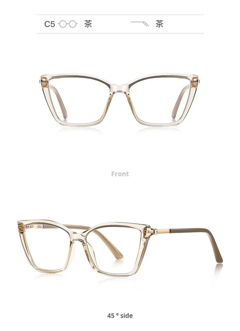 TFTB Fashion Trend Women Cat Eye Glasses Ultra Light TR90 Blue Light Blocking Alloy Optical Prescription Eyeglasses Frame 138mm