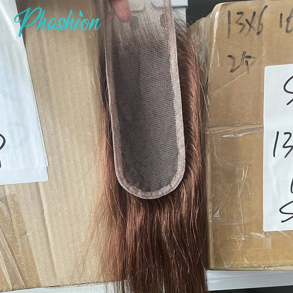 Phashion #4 Chocolate Brown  Straight Bundles Weave With 2x6 Lace Closure Human Hair Colored 100% Remy Brazilian Hair Extensions