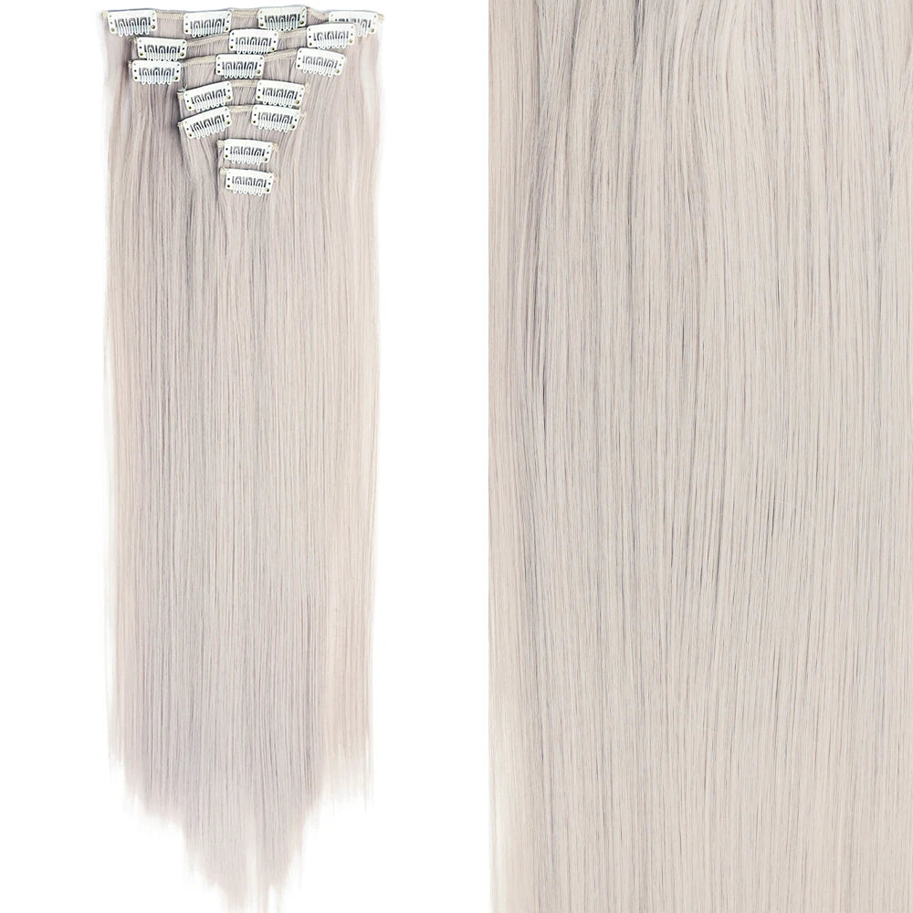 Long Straight Hairstyle 16 Clips 7Pcs/Set Hair Extensions Natural Synthetic Blonde Black Hairpieces Heat Resistant For Women