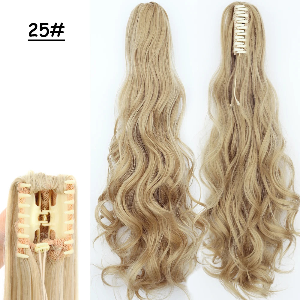 Synthetic Claw Clip Ponytail Hair Extension 24Inch Long Straight Ponytail Hair For Women Black Brown Pony Tail Hair Hairpiece