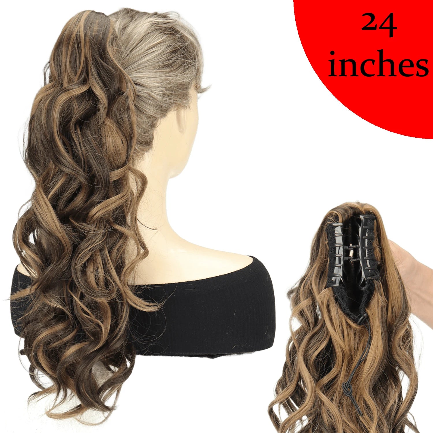 Synthetic Claw Clip Ponytail 18Inch Long Wavy Black Brown Heat Resistant Type Layered Horse Tail  Hair Extension