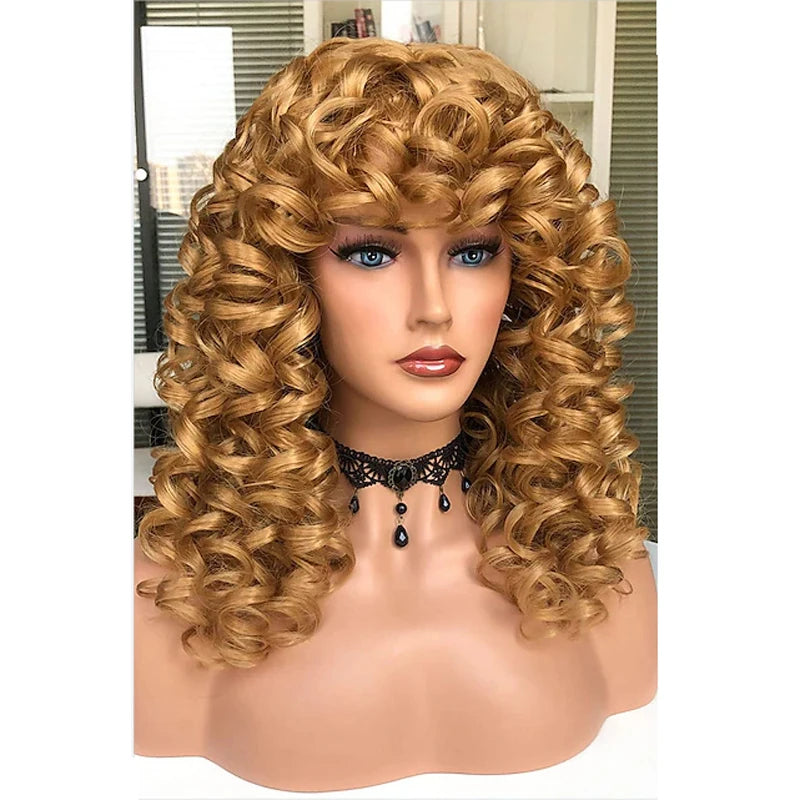 HAIRJOY Long Curly Wavy Blonde Wigs for Women  Cosplay Synthetic  Wig Heat Resistant Fiber Replacement Wig Halloween Party Wigs