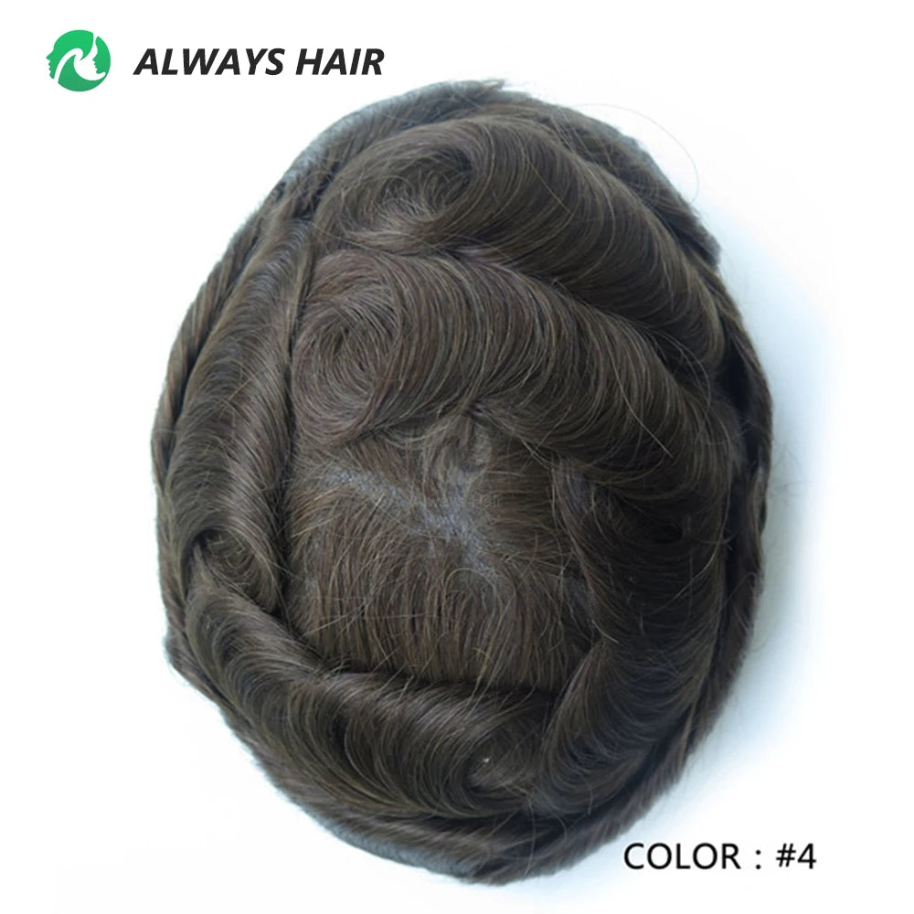 0.12-0.14mm PU Men Toupee Full Thickness Skin Indian Human Hair Men's Capillary Prothesis 130% Density Wig Man