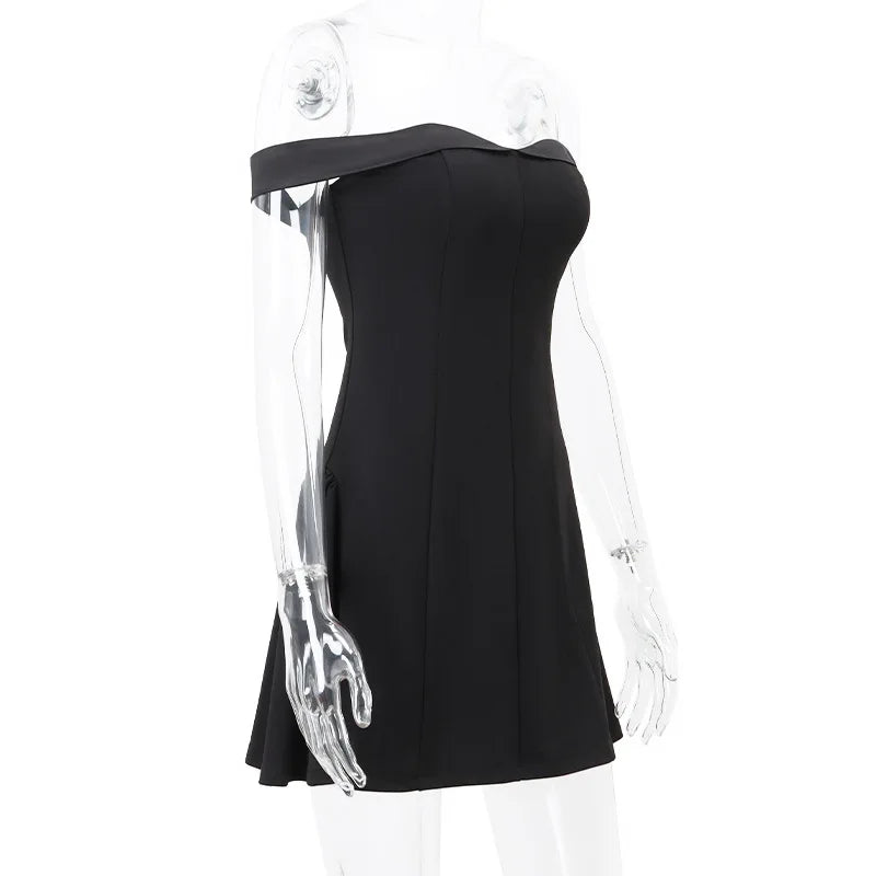 Candyhot Solid Off Shoulder Backless Sleeveless Zipper Mini Dresses Elegant Fashion Bodycon Dress Fall Evening Party Vestidos