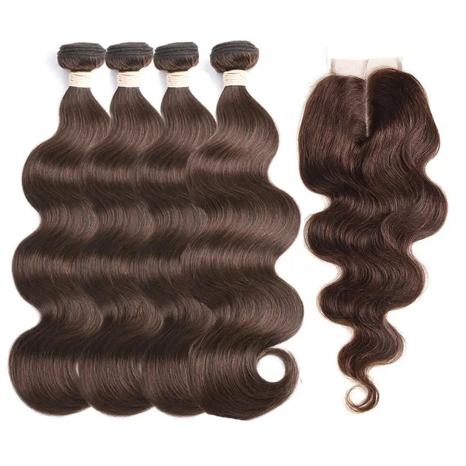 Bundles with Closure Body Wave Bundles Human Hair With 4x4 Lace Closure Brown Blonde Colored 3/4 Bundles Hair Remy For Women