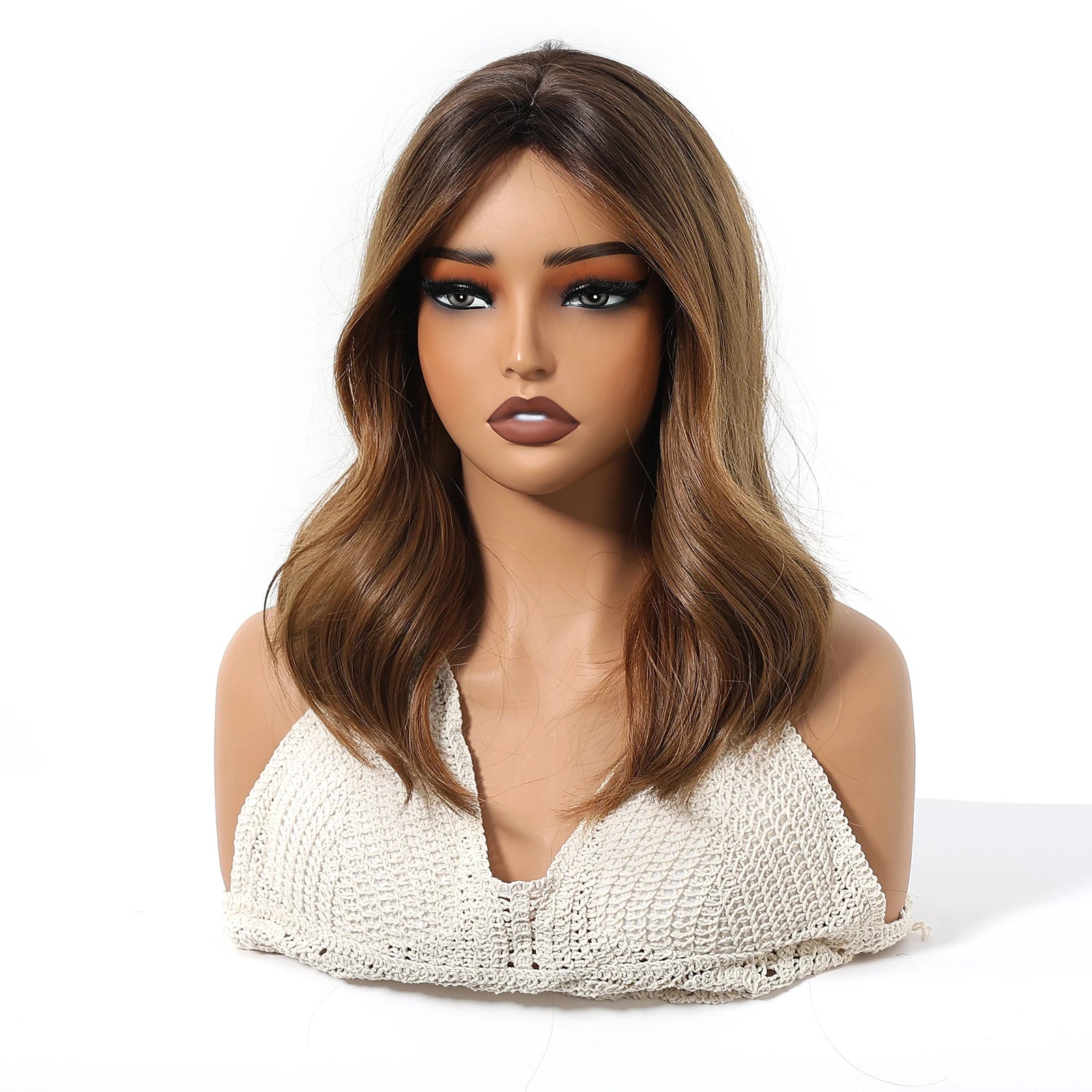 HENRY MARGU Medium Length Wavy Synthetic Hair Wig for Women Copper Wavy Fake Hair Middle Part Daily Club Wigs High Temperature
