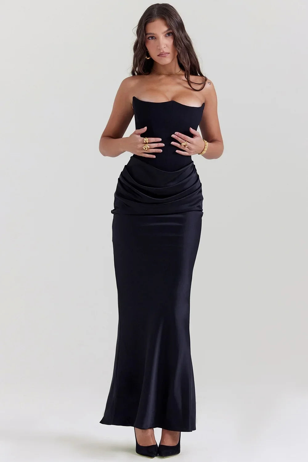 Mingmingxi 2025 Women's Evening Dress Strapless Pink Prom Party Dresses Sexy Satin Long Corset Dress Elegant Maxi Gala Dresses