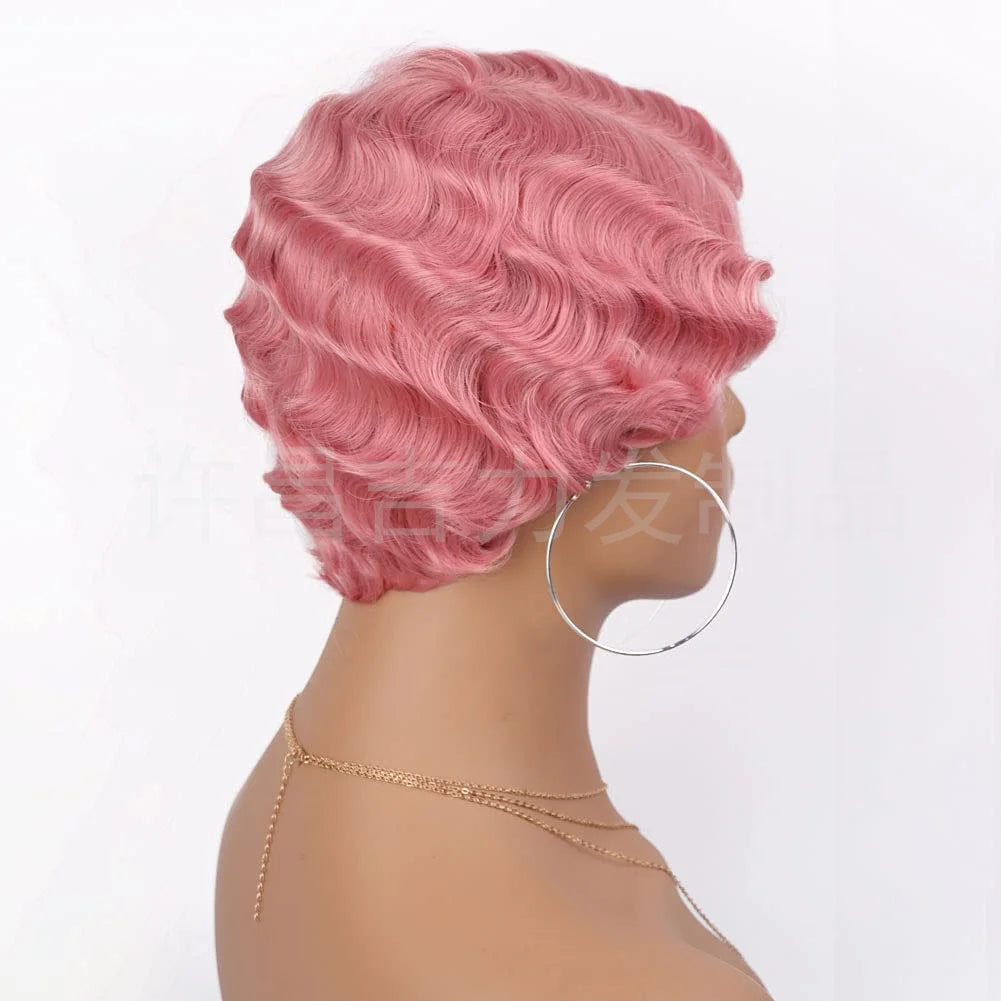 Finger Wave Synthetic Wig Short Mommy Hair Curly Wigs for Black Women Lady Nuna Wig 1920s Cosplay Costume Halloween Party